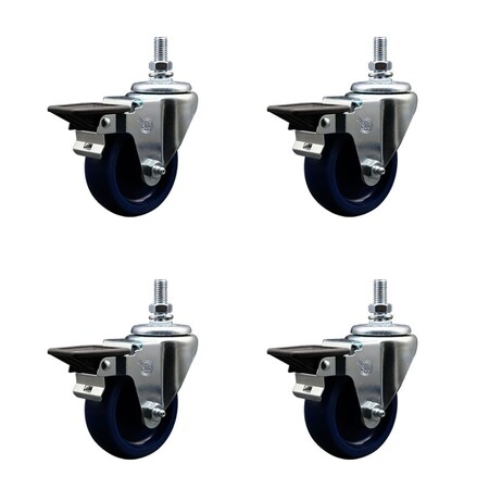 Service Caster 35 Inch Solid Polyurethane 12 Inch Threaded Stem Caster Set with Brake SCC-TS20S3514-SPUS-PLB-121315-4